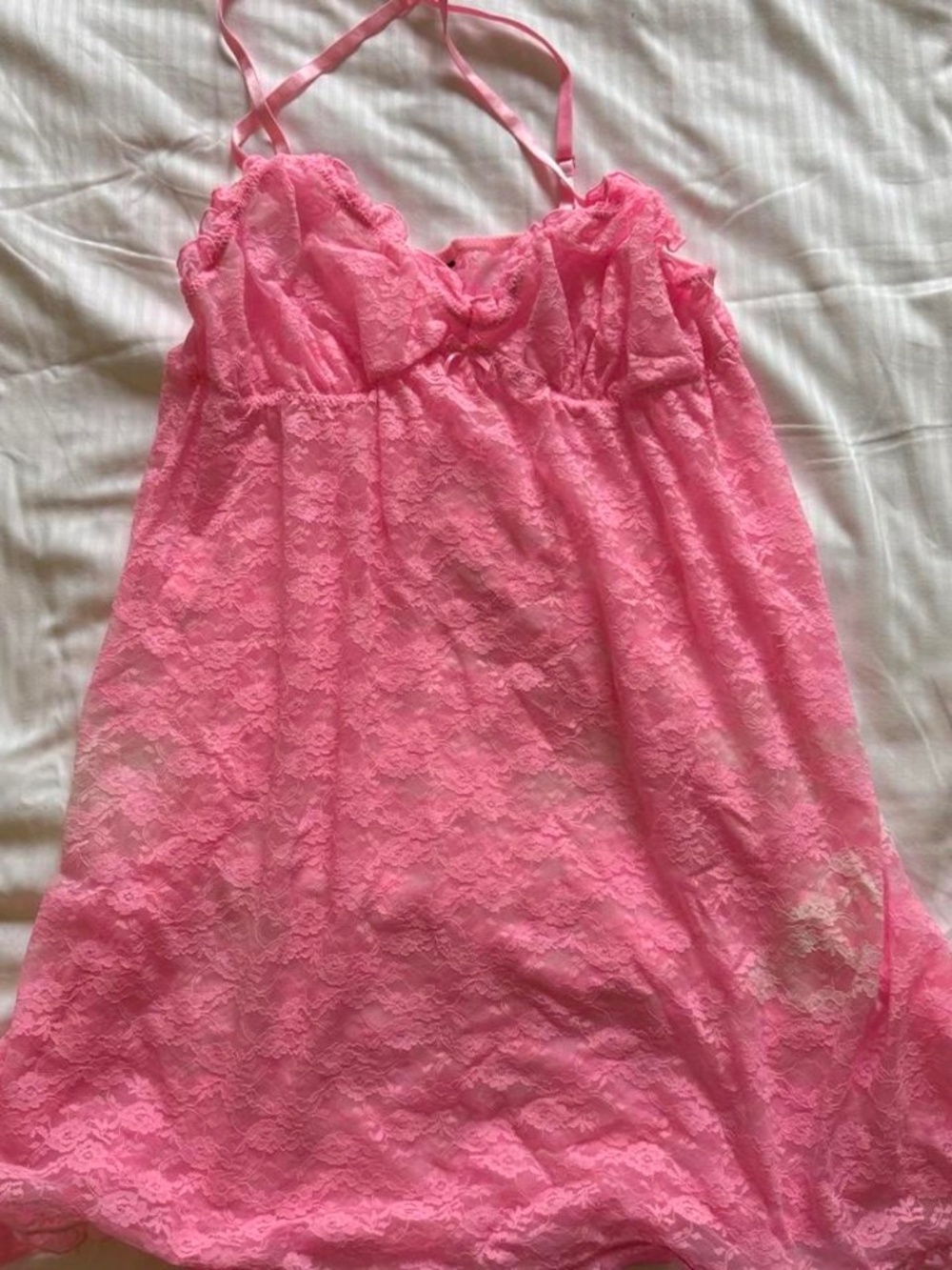 Vintage Hot Pink Lace Slip Dress / Nightgown